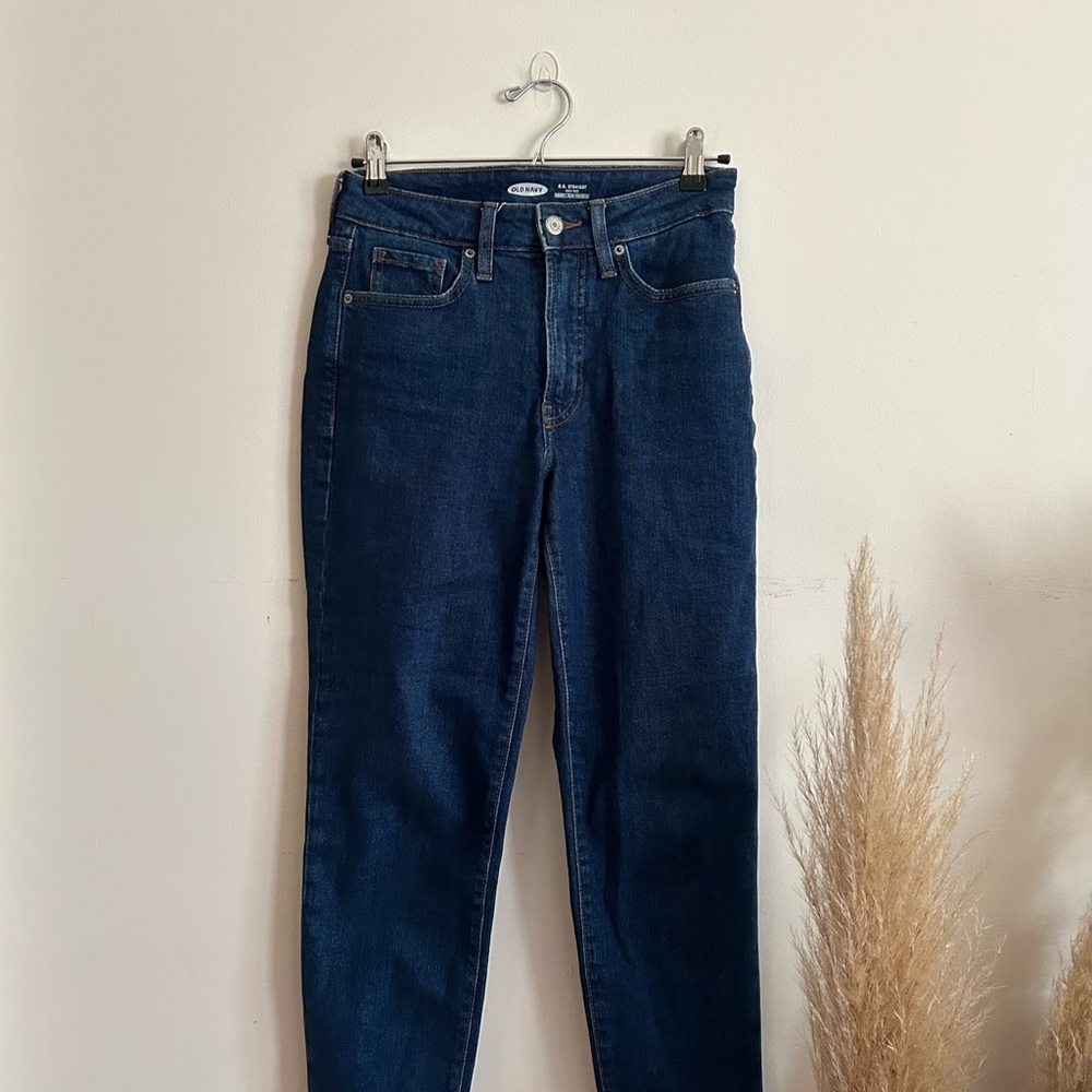 Old Navy High Rise Dark Blue Straight Leg Jeans